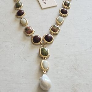 NWT Camila Coelho freshwater Pearl semi Precious stones Necklace.